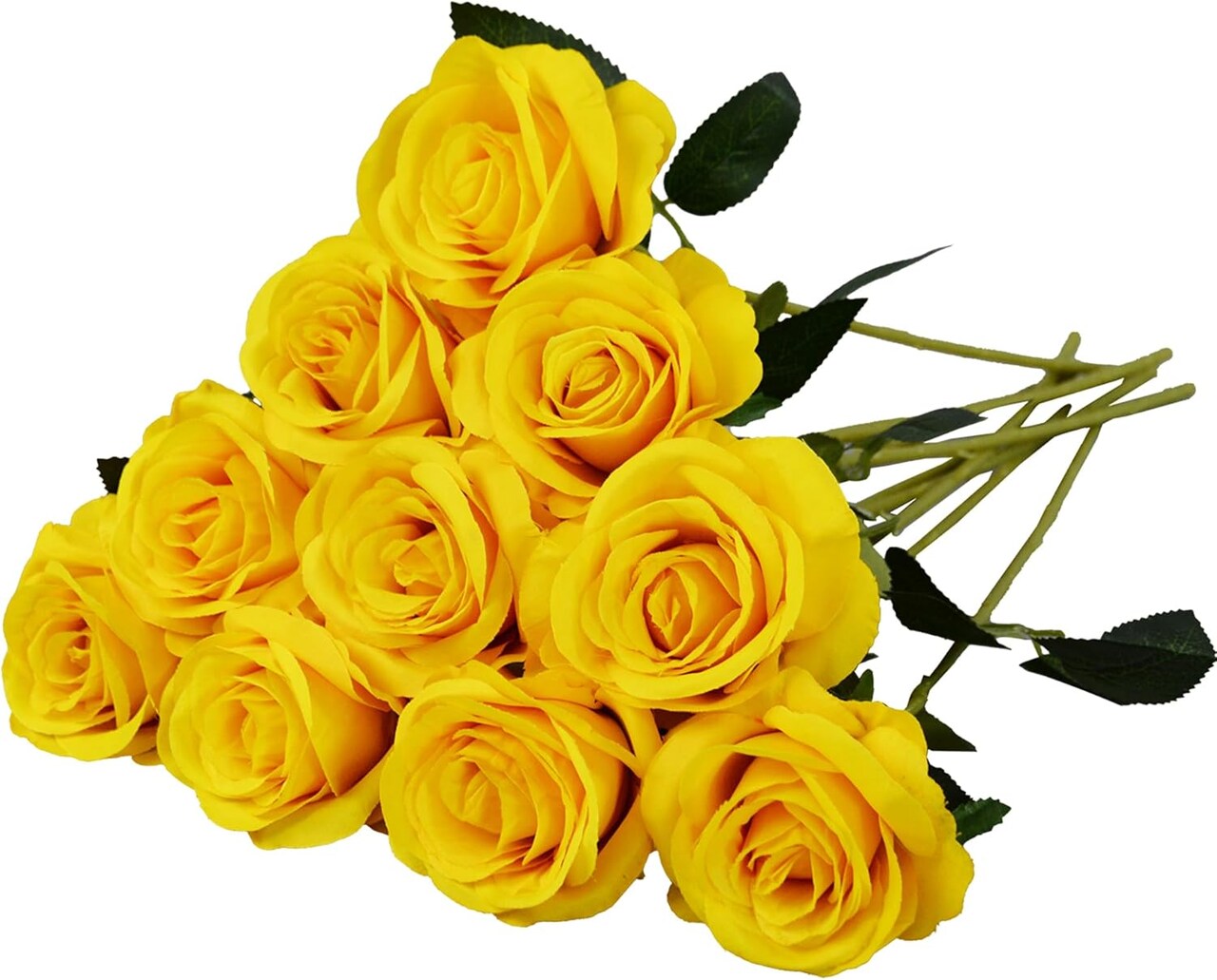 10PCS Yellow Artificial Roses with Long Stems – Realistic Silk Faux Flower Bouquet for Wedding, Bridal Bouquet, Valentine’s Day, Proposal, Party, Centerpieces & Home Decoration
